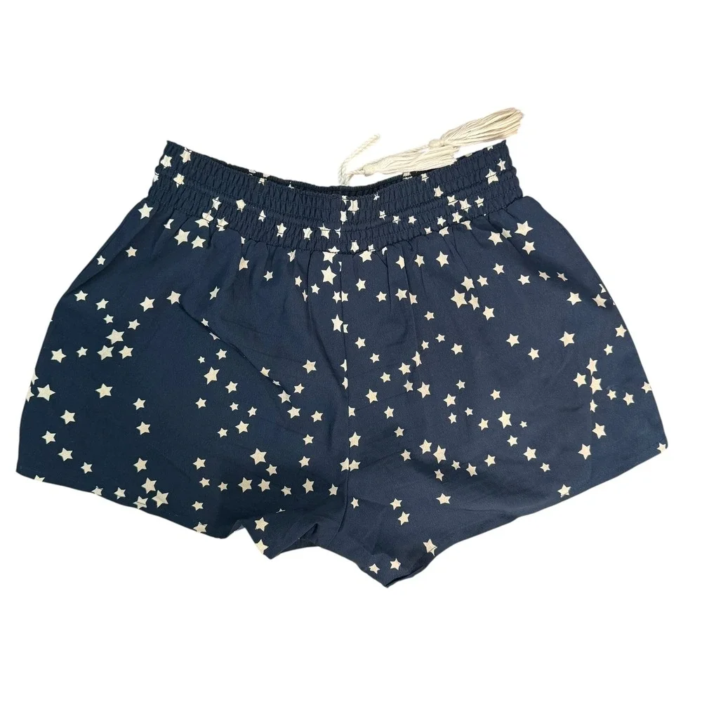 ASOS Womens Blue Star Print Smocked Waist Shorts Tassel Drawstring Size US 2 - Picture 2 of 4